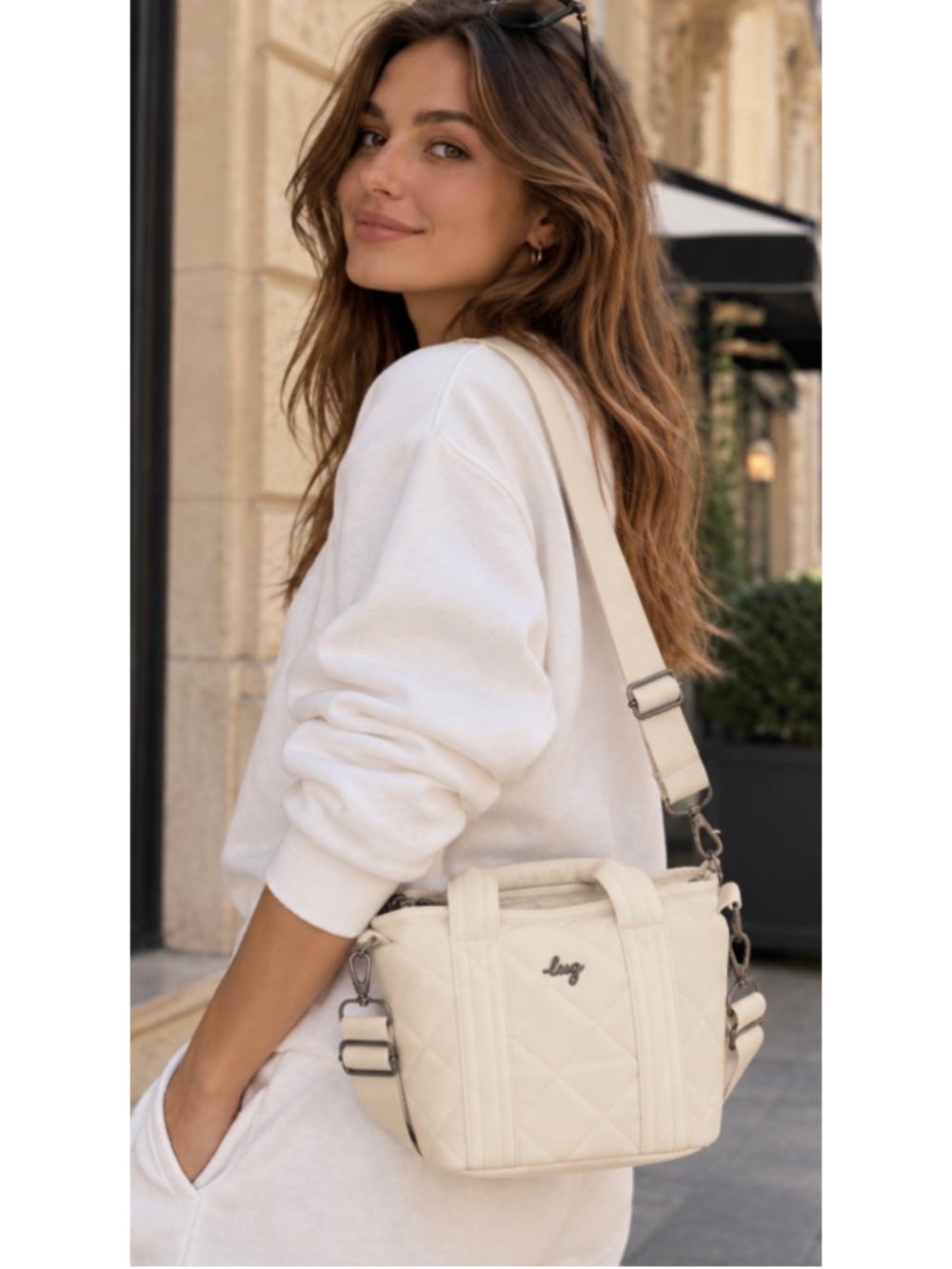 Lug Dory Mini Quilted Crossbody Bag, Cream NWT